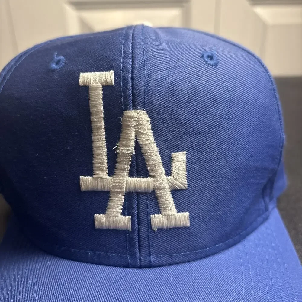 Vintage Los Angeles Dodgers Logo 7 Twill Snapback Hat Cap Royal Blue/White RARE